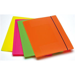 CARTELLE A 3 LEMBI CON ELASTICO. CONFEZIONE DA 4 COLORI FLUORESCENTI