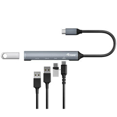 EQUIP - HUB 5-PORTE USB-C (1x USB 3.0, 2x USB 2.0, 1x USB-C PD 100W, 1x USB-C), Alluminio