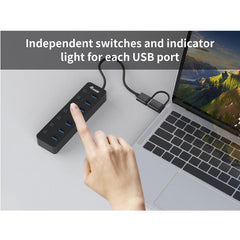 EQUIP - HUB 7-PORTE USB 3.2 Gen 1 con Interruttori, Alimentatore incluso