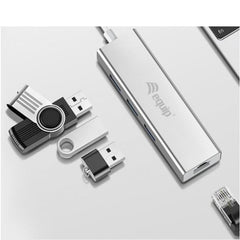 EQUIP - HUB USB-C 3-PORTE USB 3.0 con adattatore di rete Gigabit