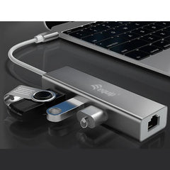 EQUIP - HUB USB-C 3-PORTE USB 3.0 con adattatore di rete Gigabit
