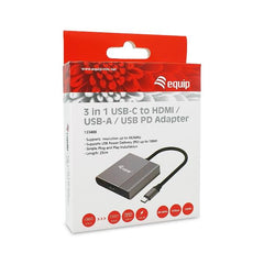 EQUIP - ADATTATORE USB-C 3 in 1, HDMI 4K/60Hz, USB-A, USB PD 100W