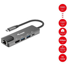 EQUIP - ADATTATORE USB-C 5 in 1, HDMI 4K/30Hz, Gigabit Lan, 1x USB-C PD 100W, 2x USB 3.2 Gen 1
