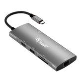 EQUIP - ADATTATORE USB-C 9 in 1, HDMI 4K/60Hz, LAN Gigabit, USB 3.2 GEN1, SD/TF, USB PD 100W