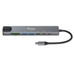 EQUIP - ADATTATORE MULTIFUNZIONE USB-C 8 in 1, HDMI 4K/30Hz, LAN Gigabit, 2x USB-A, 1x USB-C, SD/TF, 100W USB PD