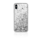 WHITE DIAMONDS - Cover semi-trasparente in TPU rigido con glitter fluttuanti nel liquido compatibile con Apple iPhone Xs/ iPhone X