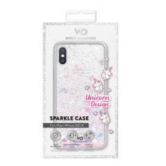 WHITE DIAMONDS - Cover semi-trasparente in TPU rigido con glitter fluttuanti nel liquido compatibile con Apple iPhone Xs/ iPhone X