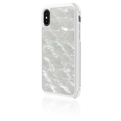 WHITE DIAMONDS - Cover Ultra protettiva con bordi anti-shock con texture Madre perla bianco compatibile con Apple iPhone Xs/ iPhone X