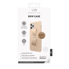 WHITE DIAMONDS - Cover in silicone colore oro rifinita con cristalli di Swarovski e fiocco con funzione anello per sostenere lo smartphone compatibile con Apple iPhone 11 Pro