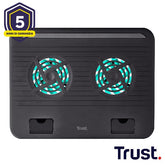 SUPPORTO/RIALZO NOTEBOOK CON 2 VENTOLE DI RAFFREDDAMENTO - TRUST CYCLONE - NERO