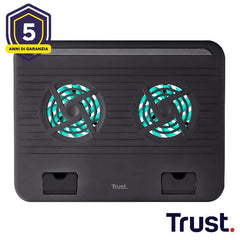 SUPPORTO/RIALZO NOTEBOOK CON 2 VENTOLE DI RAFFREDDAMENTO - TRUST CYCLONE - NERO