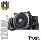 SET ALTOPARLANTI SPEAKERS 2.1 120W PICCO (60W RMS) - CON TELECOMANDO CON INGRESSO AUX + PRESA PER CUFFIE E SUB WOOFER LEGNO - TRUST TYTAN 2.1 - NERO