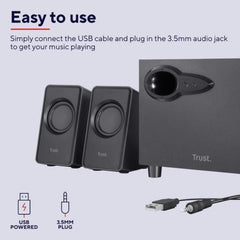 SET ALTOPARLANTI SPEAKERS 2.1 18W PICCO (9W RMS) CON SUB WOOFER LEGNO - TRUST AVORA - NERO