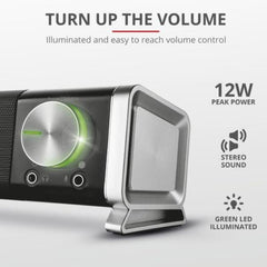 SOUNDBAR SPEAKERS 12W PICCO (6W RMS) CON INGRESSO AUX E CUFFIA - TRUST ASTO NERO/ALLUMINIO