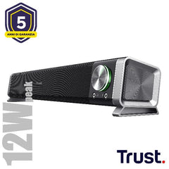 SOUNDBAR SPEAKERS 12W PICCO (6W RMS) CON INGRESSO AUX E CUFFIA - TRUST ASTO NERO/ALLUMINIO