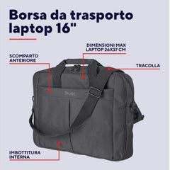 BORSA LAPTOP/NOTEBOOK FINO A 16" - TRUST PRIMO NERO