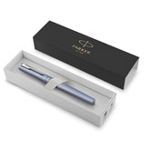 Penna roller Vector XL Punta sottile Laccatura argento blu metallizzato su ottone con puntale cromato Punta sottile