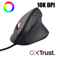 MOUSE ERGONOMICO VERTICALE CABLATO 10.000 DPI - 6 TASTI PROGRAMMABILI - TRUST GXT 144 REXX - NERO