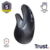 MOUSE ERGONOMICO VERTICALE WIRELESS - 1600DPI - TRUST VERRO - NERO