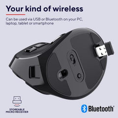 MOUSE ERGONOMICO VERTICALE WIRELESS RICARICABILE MULTICONNECT BT + WL 2,4GHZ CON DISPLAY - 9 PULSANTI PROGRAMMABILI - 2400DPI - TRUST VOXX - NERO