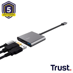ADATTATORE DOCKING STATION MULTIPORT, 1 HDMI 4K, 1 USB-C PD, 1 USB-A 3.2 - TRUST DALYX 3-IN-1 - ALLUMINIO