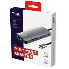 ADATTATORE DOCKING STATION MULTIPORT 7 IN 1, 1 HDMI 4K, 1 LAN, 2 USB-A 3.X, 1 MICRO SD READER, 1 SD READER, 1 USB-C PD - TRUST DALYX 7-IN-1 - ALLUMINIO
