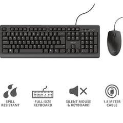 KIT DESK SET TASTIERA E MOUSE CABLATI RESISTENTI AGLI SVERSAMENTI- LAYOUT ITALIANO - TRUST TKM-250 NERO