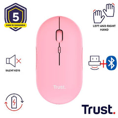 MOUSE WIRELESS RICARICABILE MULTICONNECT BT + WL 2,4GHZ ULTRASOTTILE SILENT - 1600DPI - TRUST PUCK - ROSA