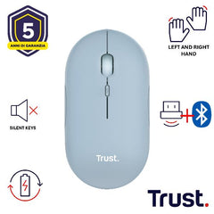 MOUSE WIRELESS RICARICABILE MULTICONNECT BT + WL 2,4GHZ ULTRASOTTILE SILENT - 1600DPI - TRUST PUCK - BLU