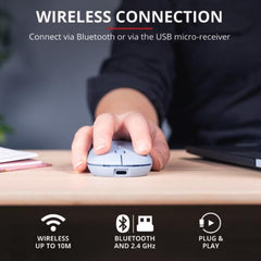 MOUSE WIRELESS RICARICABILE MULTICONNECT BT + WL 2,4GHZ ULTRASOTTILE SILENT - 1600DPI - TRUST PUCK - BLU