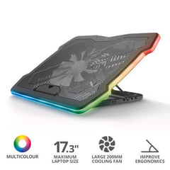 SUPPORTO/RIALZO RGB CON VENTOLA GIGANTE DI RAFFREDDAMENTO PER LAPTOP FINO 17.3" - TRUST GXT1126 AURA - NERO