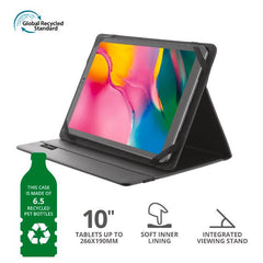 CUSTODIA FOLIO PER TABLET FINO A 10 POLLICI - MATERIALE RICICLATO 100% - TRUST PRIMO BLACK
