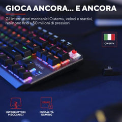 TASTIERA GAMING MECCANICA (COMPATTA TKL) CABLATA ILLUMINATA (RAINBOW) - LAYOUT ITALIANO - TRUST GXT834 CALLAZ - NERO