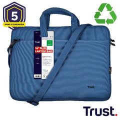 BORSA LAPTOP/NOTEBOOK FINO A 16" ECO - REALIZZATA CON PET RICICLATO - TRUST BOLOGNA BLU