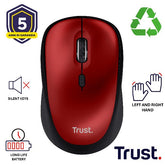 MOUSE WIRELESS SILENZIOSO - 1600DPI - PLASTICA RICICLATA 83% - DURATA BATTERIA 12 MESI - TRUST YVI+ ROSSO