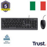 KIT DESK SET TASTIERA E MOUSE CABLATI RESISTENTI AGLI SVERSAMENTI - LAYOUT ITALIANO - TRUST BASIC - NERO