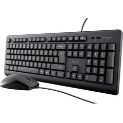 KIT DESK SET TASTIERA E MOUSE CABLATI RESISTENTI AGLI SVERSAMENTI - LAYOUT ITALIANO - TRUST BASIC - NERO