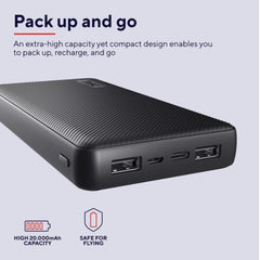 POWER BANK 20.000MAH - 2 USB-A 12W + 1 MICRO-USB + 1USB-C 15W - PLASTICA RICICLATA 50% - TRUST PRIMO POWERBANK - NERO