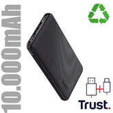 POWER BANK 10.000MAH - 2 USB-A 12W + 1 MICRO-USB + 1USB-C 15W - PLASTICA RICICLATA 50% - TRUST PRIMO POWERBANK - NERO