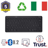 TASTIERA WIRELESS RICARICABILE MULTICONNECT 2 BT + 1 WL 2,4GHZ - PLASTICA RICICLATA 85% - LAYOUT ITALIANO - TRUST LYRA NERO