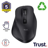 MOUSE ERGONOMICO WIRELESS RICARICABILE - 5000DPI - PLASTICA RICICLATA 50% - TRUST FYDA - NERO