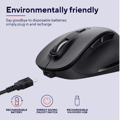 MOUSE ERGONOMICO WIRELESS RICARICABILE - 5000DPI - PLASTICA RICICLATA 50% - TRUST FYDA - NERO