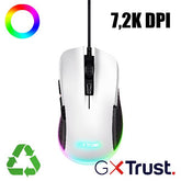 MOUSE GAMING RGB CABLATO 7.200 DPI, 6 PULSANTI PROGRAMMABILI - PLASTICA RICICLATA 68% - TRUST GXT 922 YBAR BIANCO