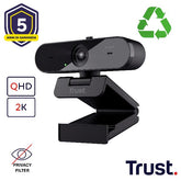 WEBCAM 2K QHD 2560X1440p - FILTRO PRIVACY - 85% PLASTICA RICICLATA - TRUST TW-250 - NERO
