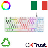 TASTIERA GAMING (COMPATTA TKL) CABLATA ILLUMINATA - PLASTICA RICICLATA 69% - LAYOUT ITALIANO - TRUST GXT833W THADO TKL - BIANCO