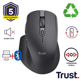 MOUSE WIRELESS RICARICABILE MULTICONNECT BT + WL 2,4GHZ SILENZIOSO - SCROLL ORIZZONTALE - 3200DPI - PLASTICA RICICLATA 60% - TRUST OZAA+ NERO