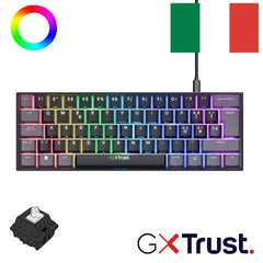 TASTIERA GAMING MECCANICA (COMPATTA 60%) CABLATA RGB - LAYOUT ITALIANO - TRUST GXT867 ACIRA - NERO