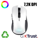 MOUSE GAMING RGB WIRELESS RICARICABILE 7.200DPI - PLASTICA RICICLATA 69% - AUTONOMIA 50h - 6 PULSANTI PROGRAMMABILI - TRUST GXT923W YBAR BIANCO/NERO