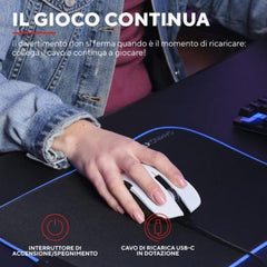 MOUSE GAMING RGB WIRELESS RICARICABILE 7.200DPI - PLASTICA RICICLATA 69% - AUTONOMIA 50h - 6 PULSANTI PROGRAMMABILI - TRUST GXT923W YBAR BIANCO/NERO