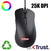 MOUSE GAMING RGB CABLATO 25.600 DPI ACELLERAZIONE 50G POLLING 1.000HZ - 6 PULSANTI PROGRAMMABILI - PLASTICA RICICLATA 60% - TRUST GXT924 YBAR+ NERO